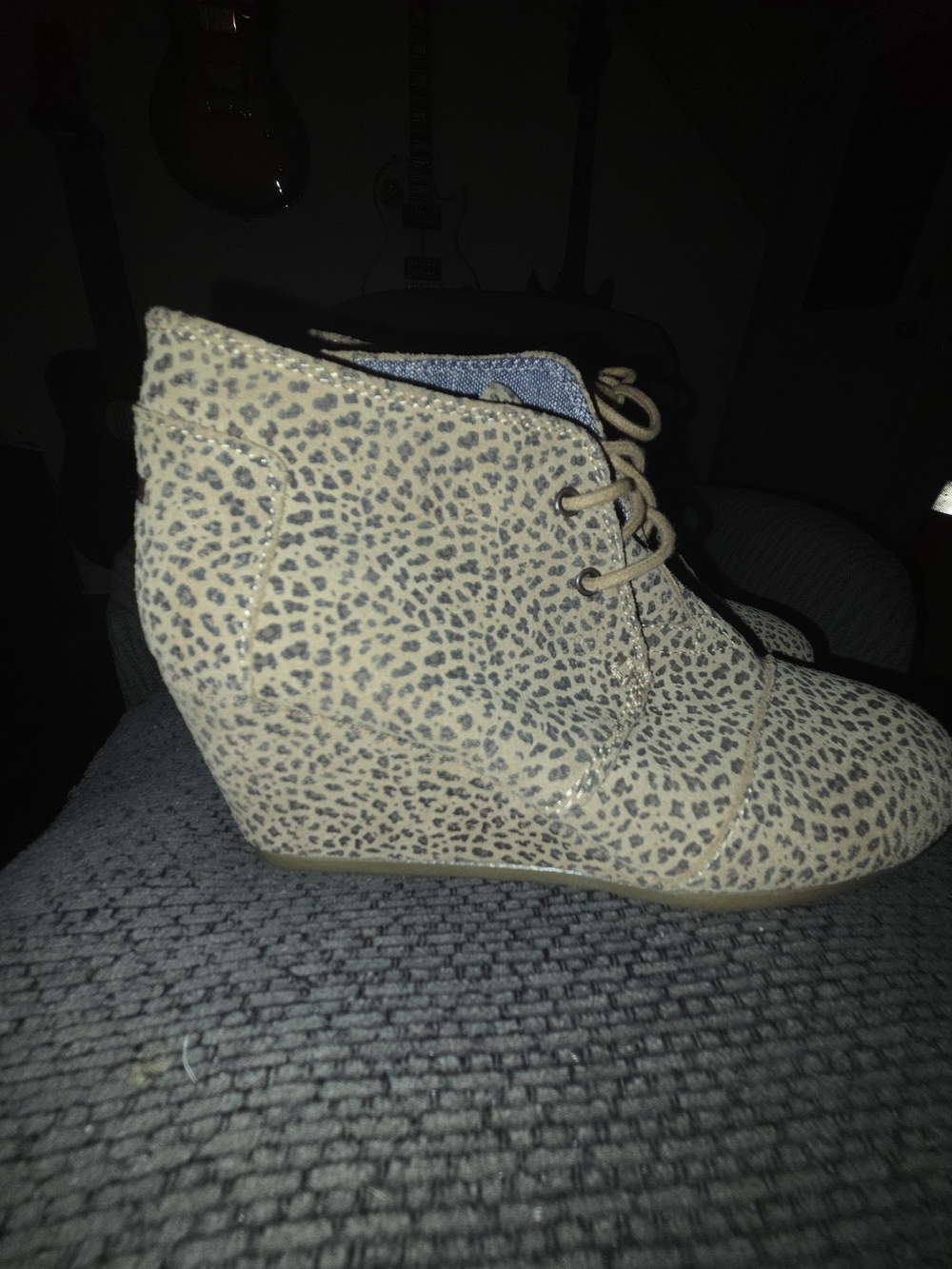 Toms Leopard Print Taupe Lace-Up Wedge Booties